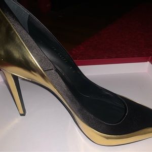 Salvatore Ferragamo black and gold heels